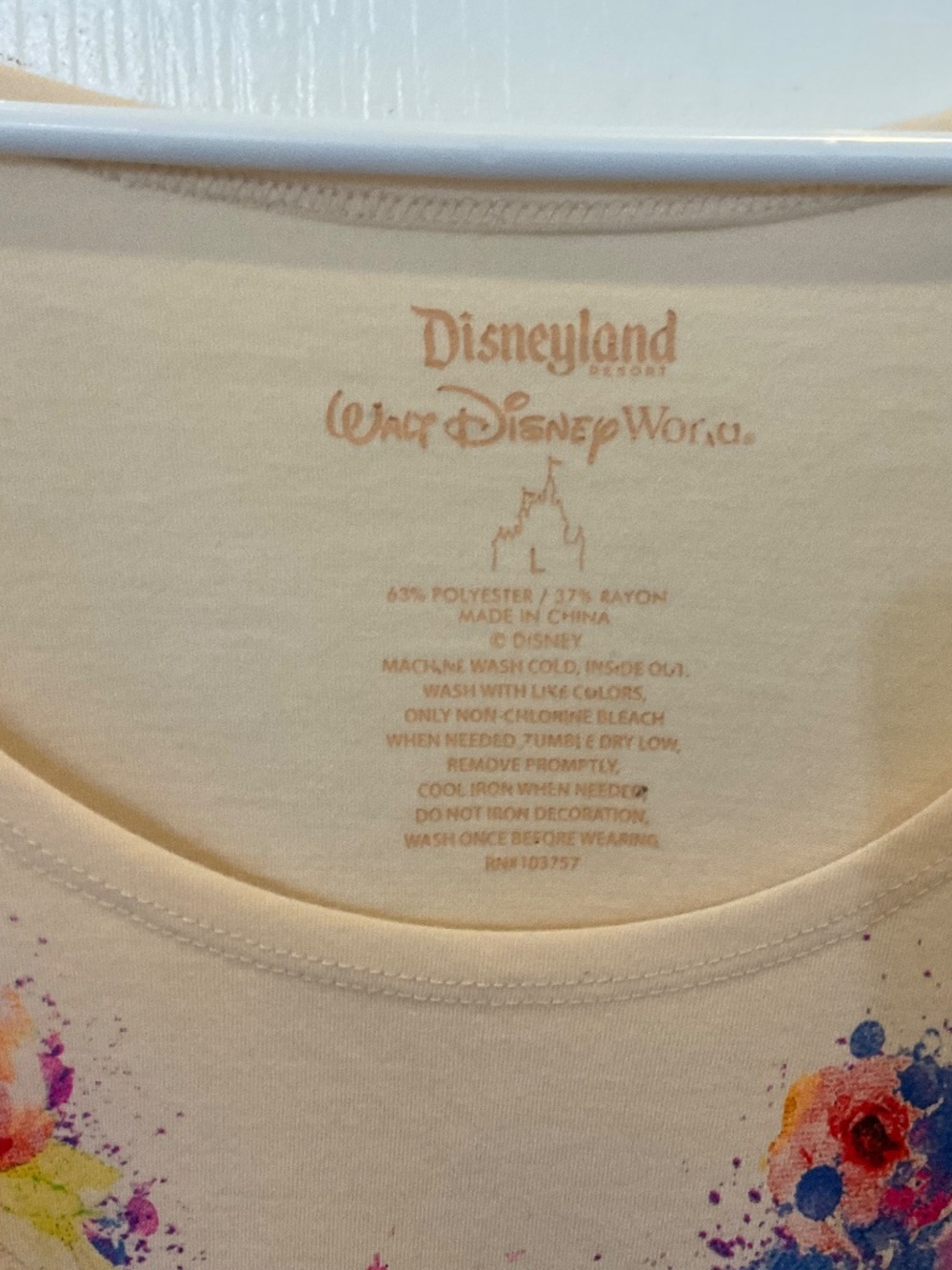 Disney Colorful Yellow Floral Mickey Head Short Sleeve T-Shirt - Large LIKE NEW - Picture 5 of 6